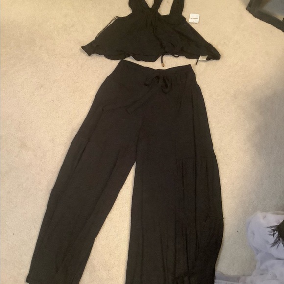 Rare New Free People Porter Wide Leg Pant set Black XS flowy bohemian whimsygoth - Picture 2 of 12